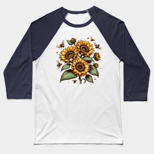 Vintage Sunflowers & Bees Botanical Baseball T-Shirt